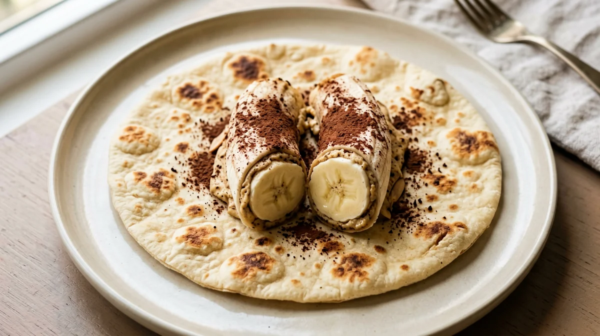 Piadina wrap with almond butter, banana and cocoa