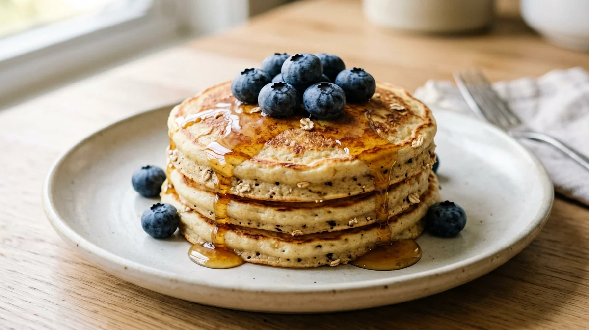 Banana oat pancakes with blueberries