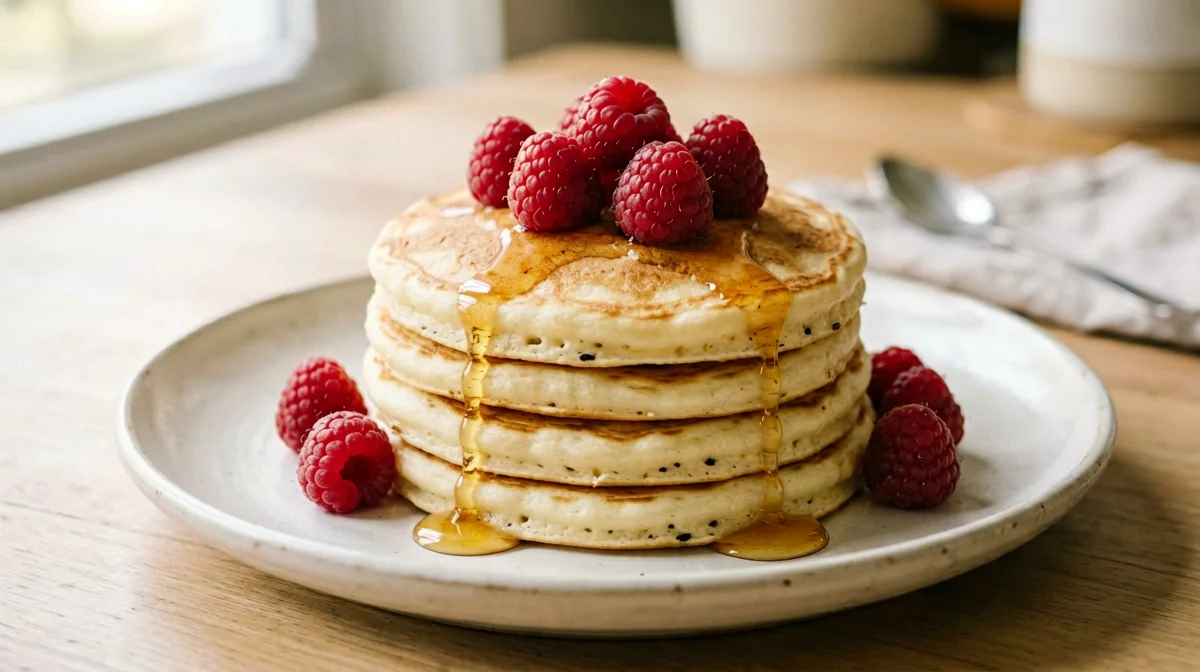 Egg white and ricotta protein pancakes with raspberries