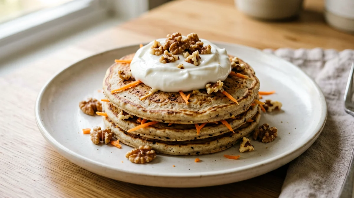 Carrot and walnut pancakes with yogurt