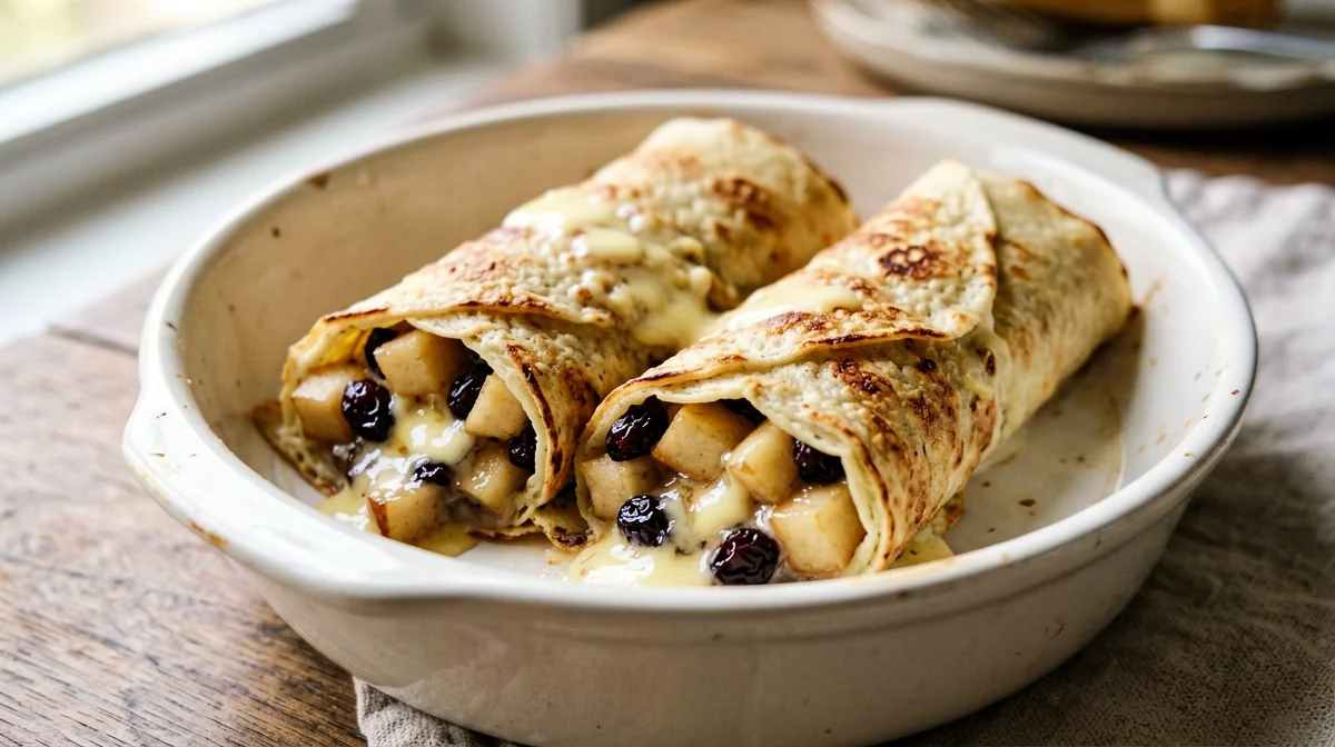 Baked apple and cinnamon crêpes