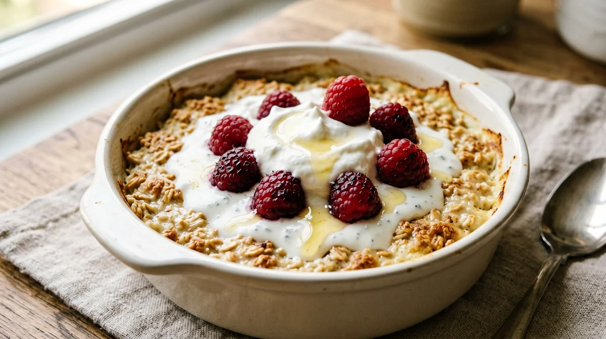 Avena al forno proteica con skyr e lamponi