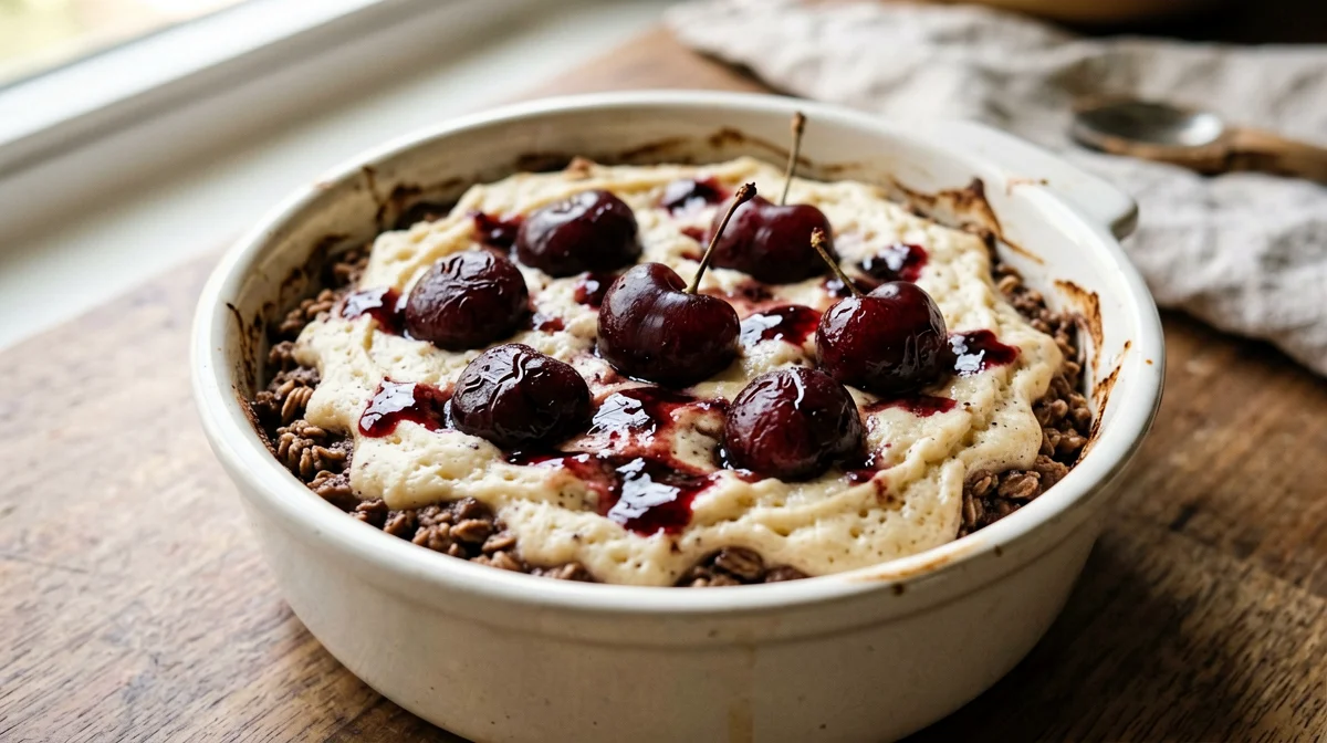 Avena al forno al cacao con albumi e ciliegie