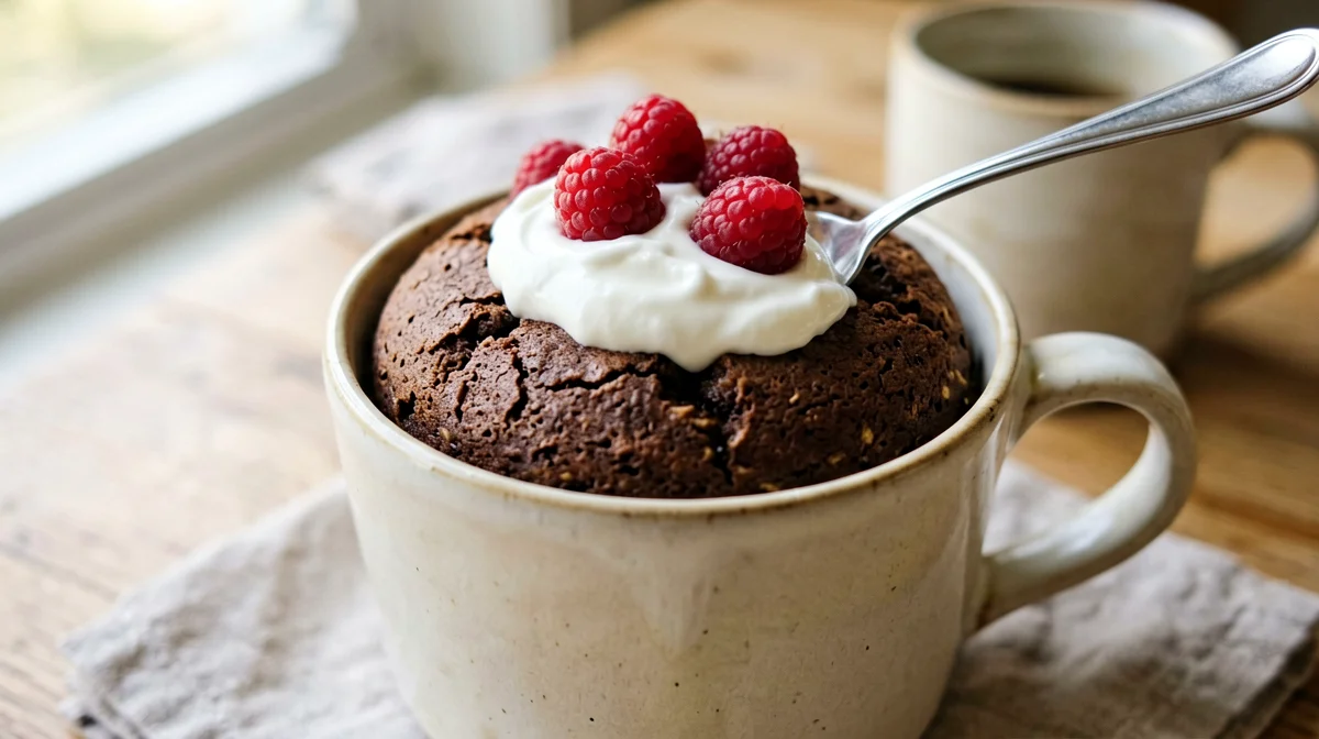 Microwave cocoa oat mug cake