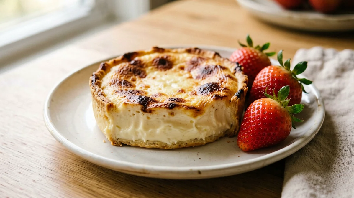 Baked ricotta and oat tart with strawberries