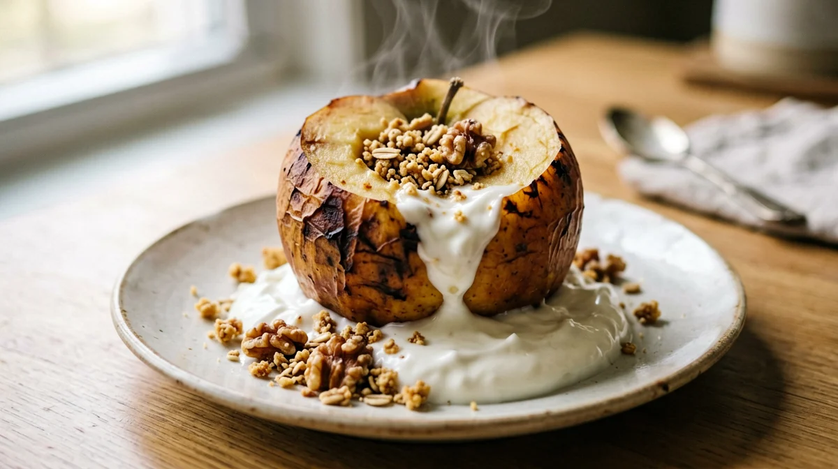 Baked apple stuffed with oats and walnuts