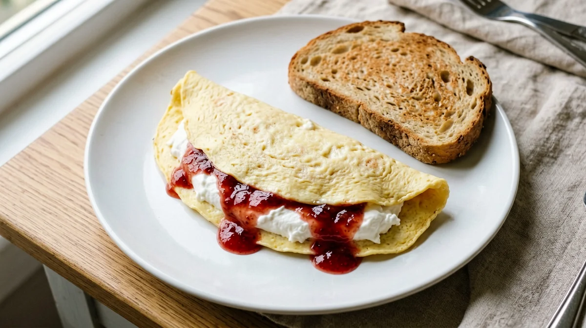 Omelette dolce con ricotta e confettura di fragole
