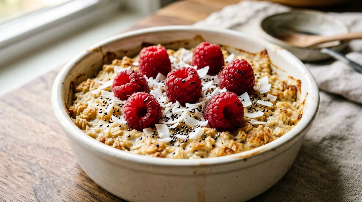 Avena al forno vegana ai lamponi e cocco