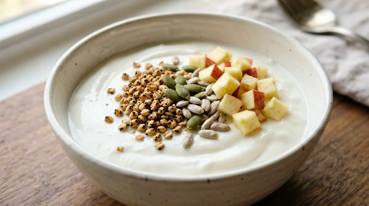 Buckwheat and seed granola with soy yogurt