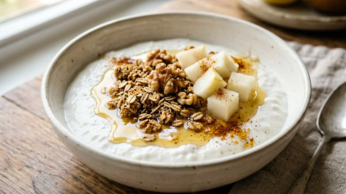 Granola speziata con kefir e pere