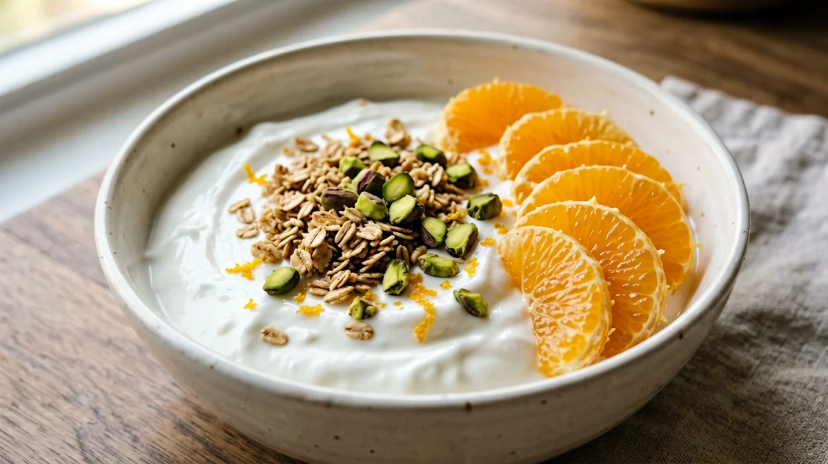 Orange pistachio granola with Greek yogurt