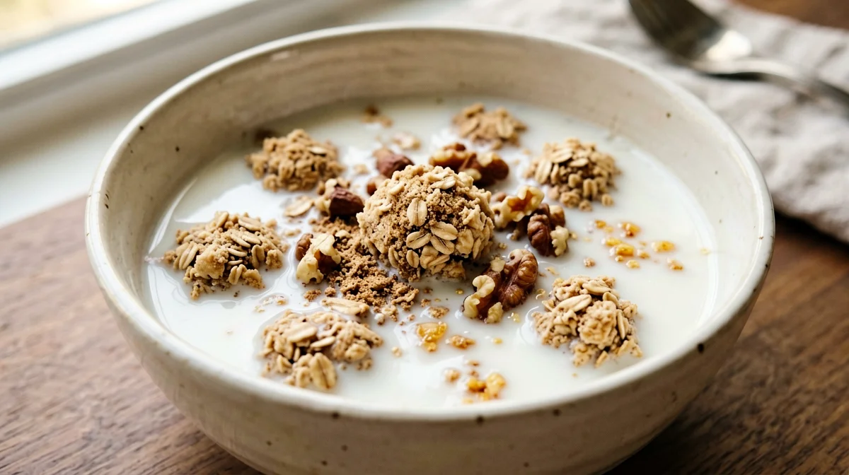Chestnut flour and walnut granola with milk