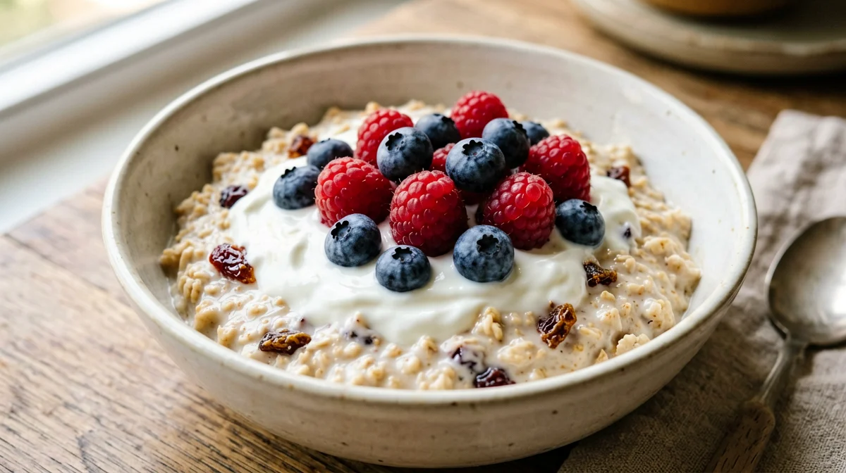 Muesli ammollato nello yogurt con frutti di bosco