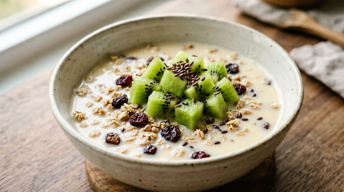 Muesli with soy milk and kiwi