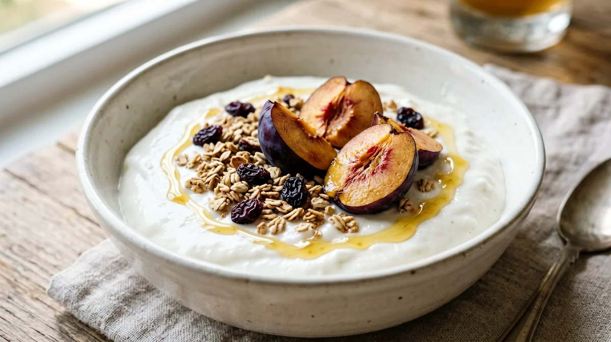 Muesli with skyr and fresh plums