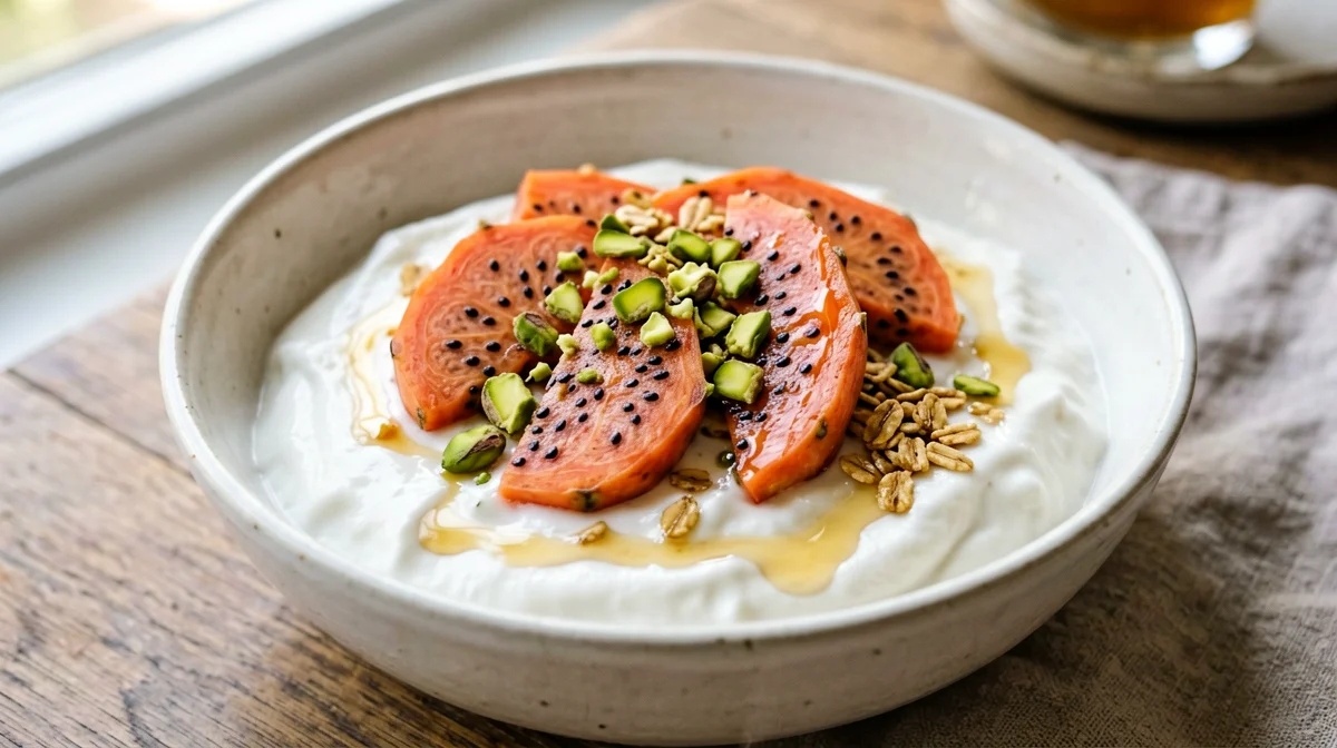 Prickly pears with Greek yogurt and pistachios