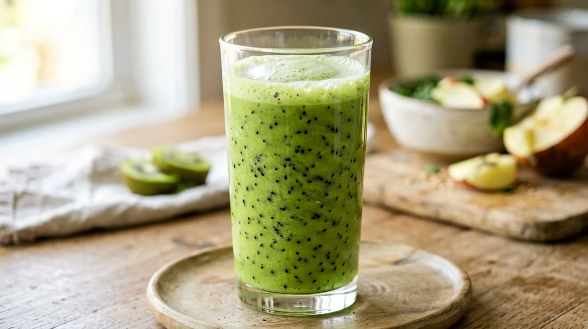 Frullato verde di kiwi, spinaci, mela e yogurt