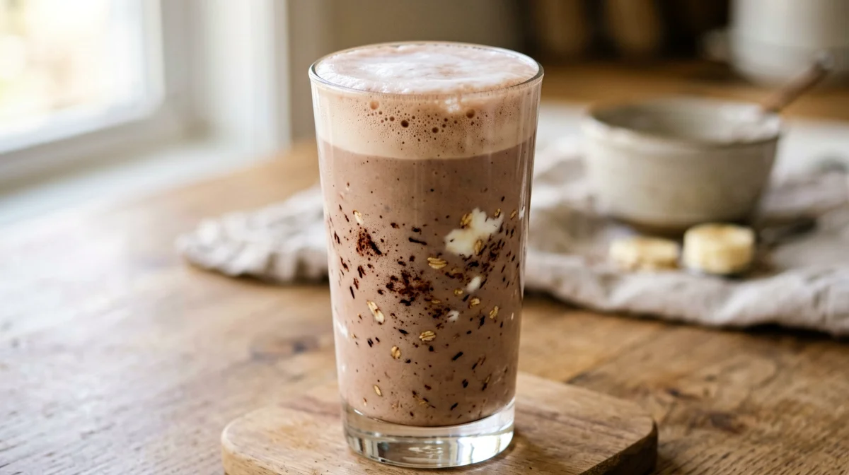 Frappè proteico al cacao con fiocchi di latte e banana