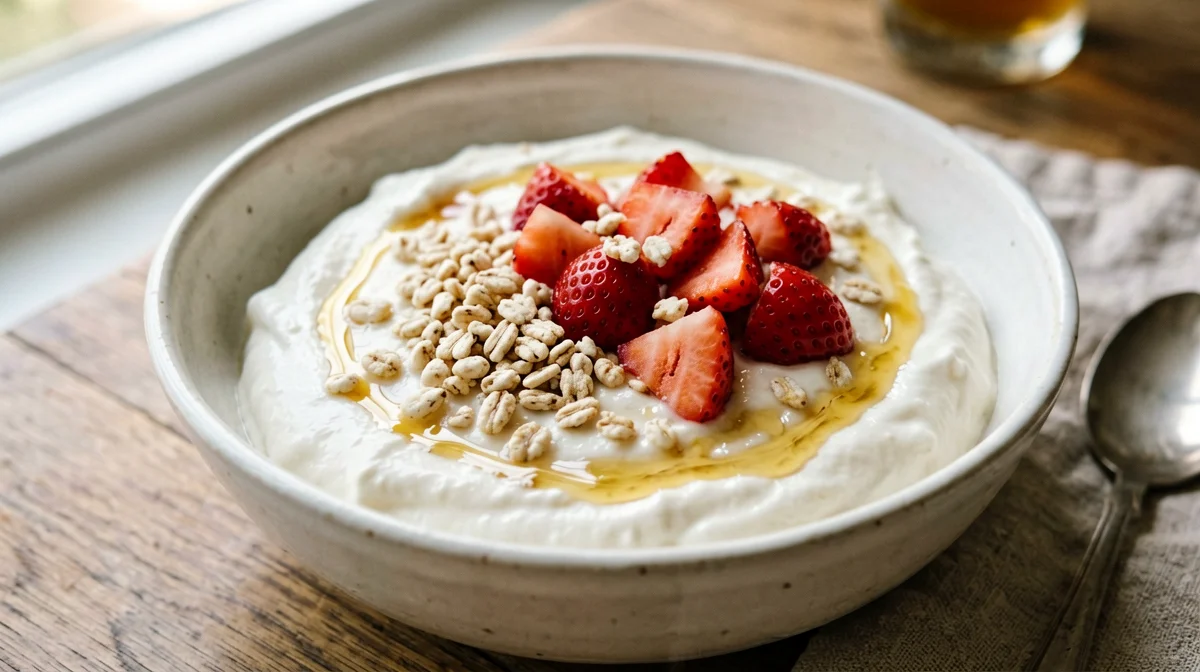 Quark con fragole e riso soffiato