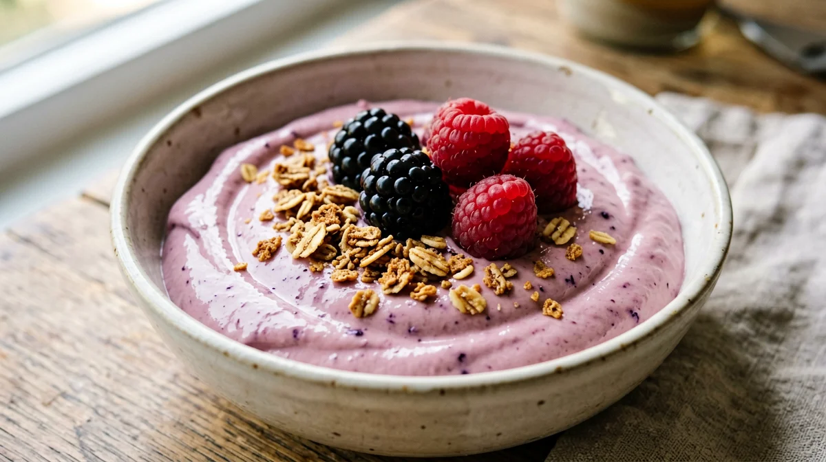 Crema vegana di tofu setoso ai frutti di bosco con granola