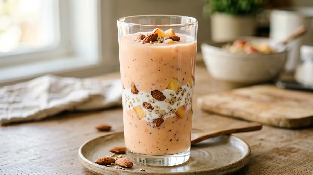 Frullato di pesca e yogurt greco con mandorle