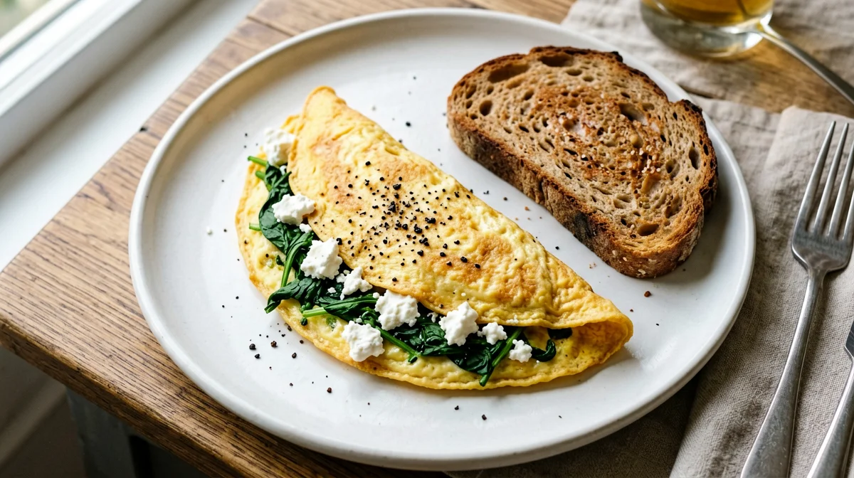 Omelette agli spinaci e feta con pane di segale