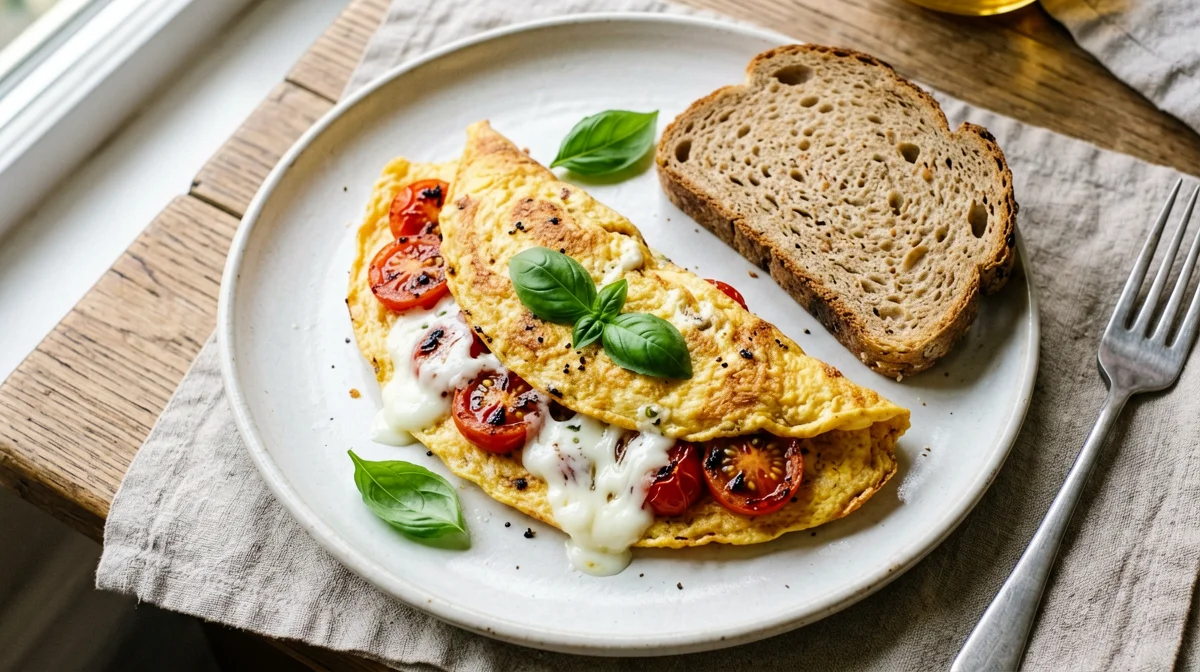 Cherry tomato, basil and mozzarella omelette