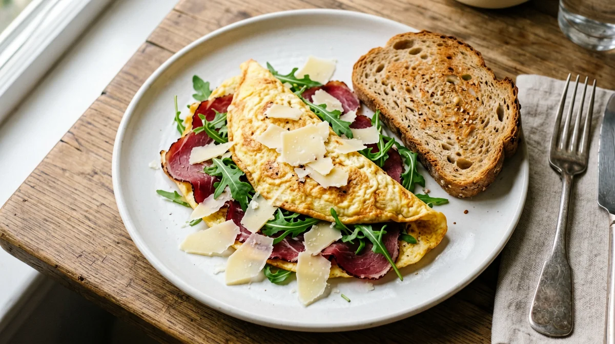 Bresaola, rocket and parmesan omelette