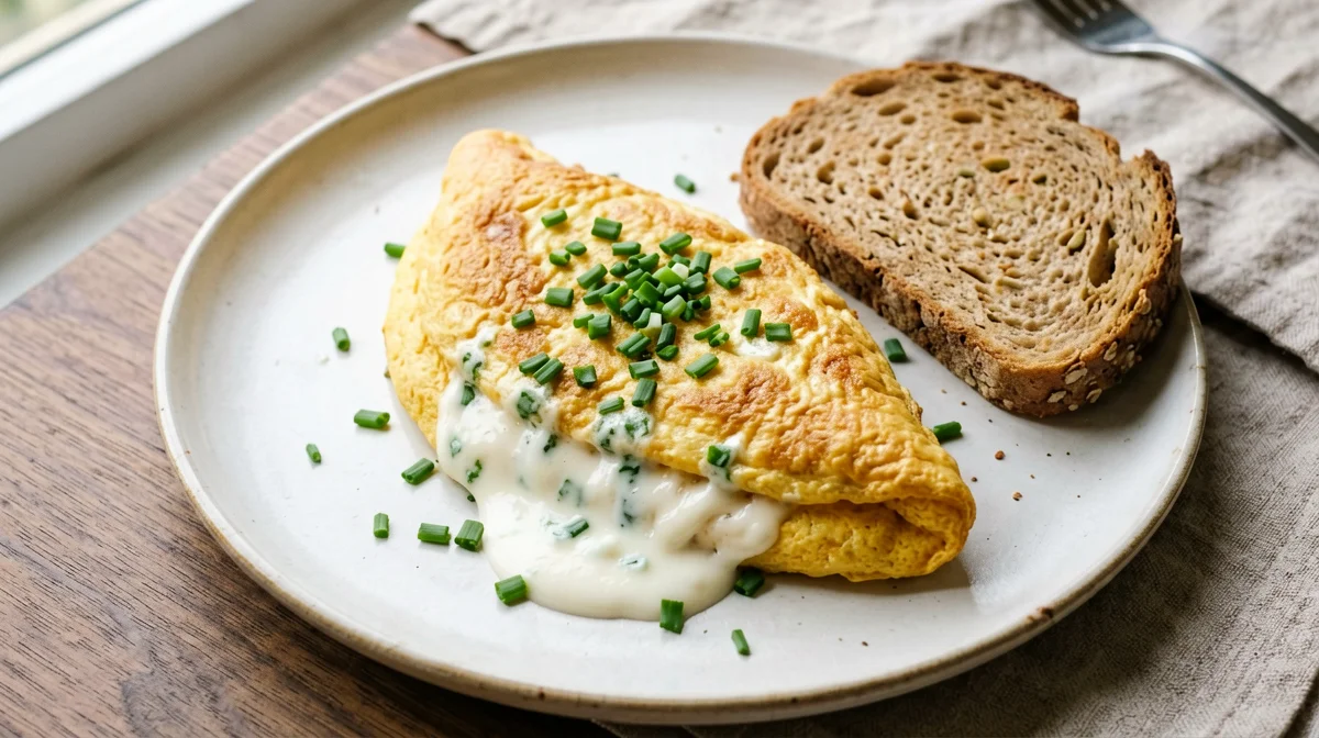 Omelette soffice con stracchino e erba cipollina