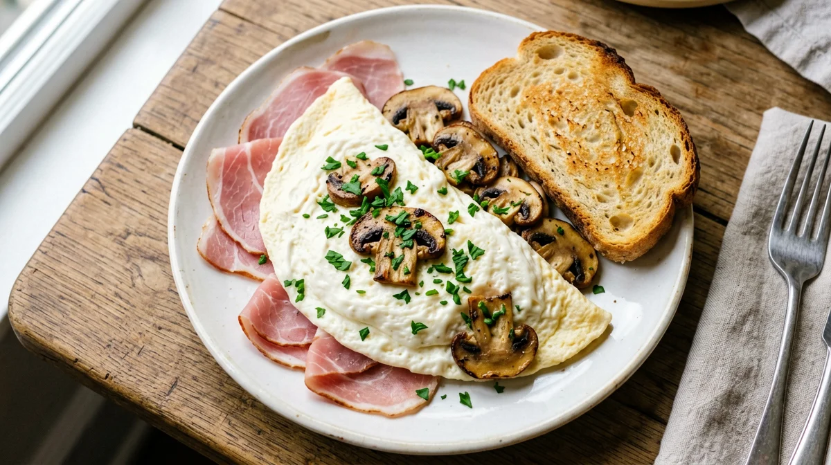 Omelette di albumi con champignon e prosciutto crudo
