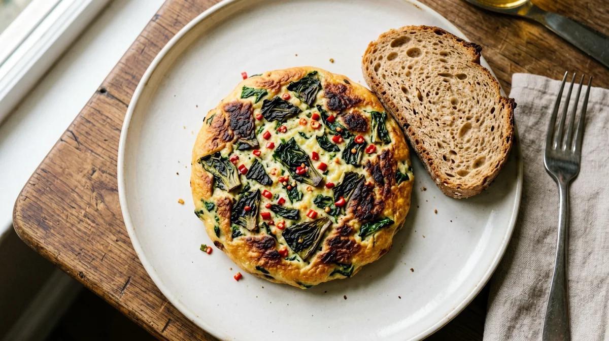 Turnip-top and chilli frittata