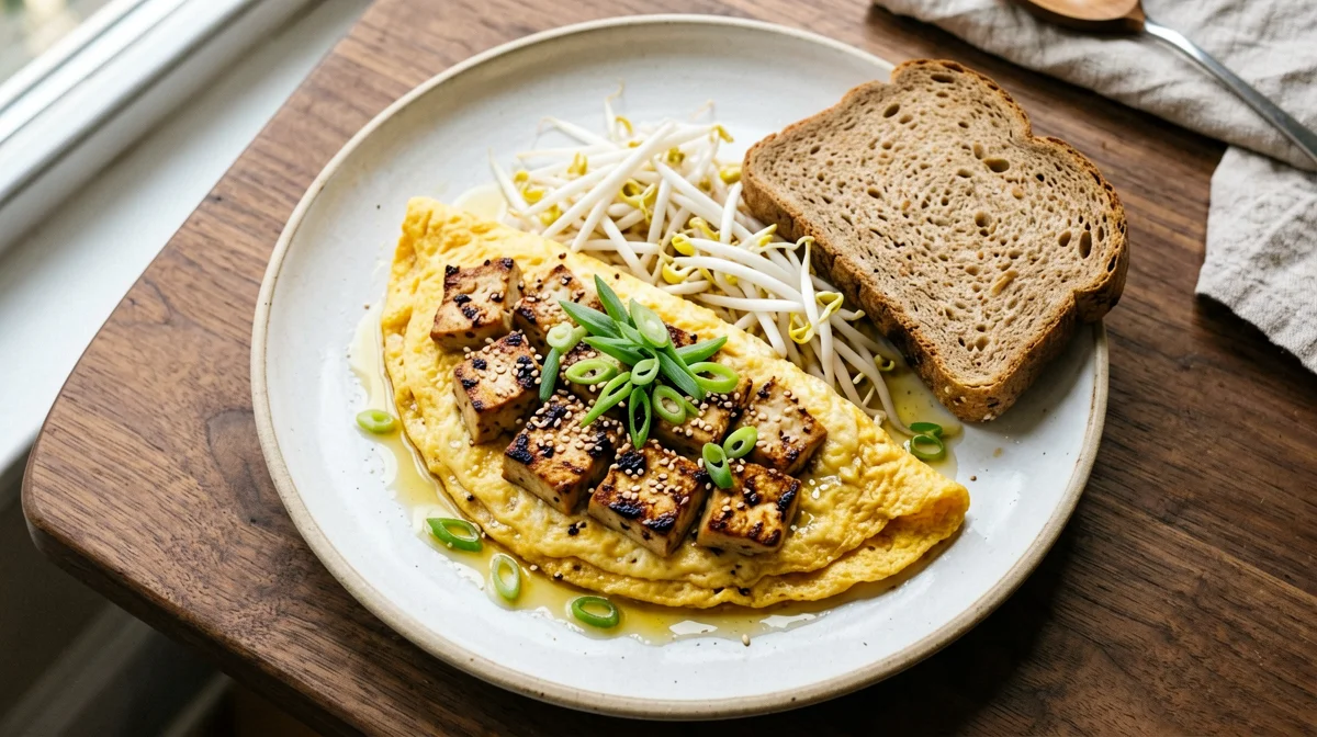 Omelette with sprouts and smoked tofu