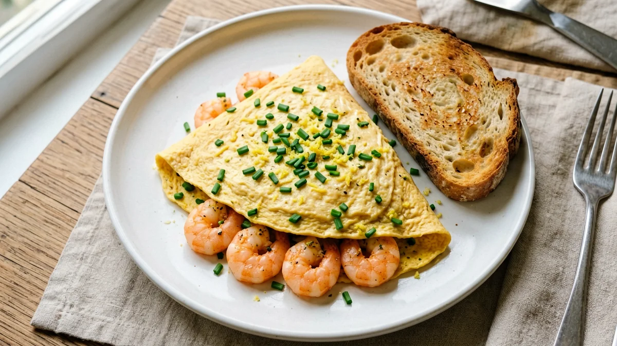 Prawn and chive omelette