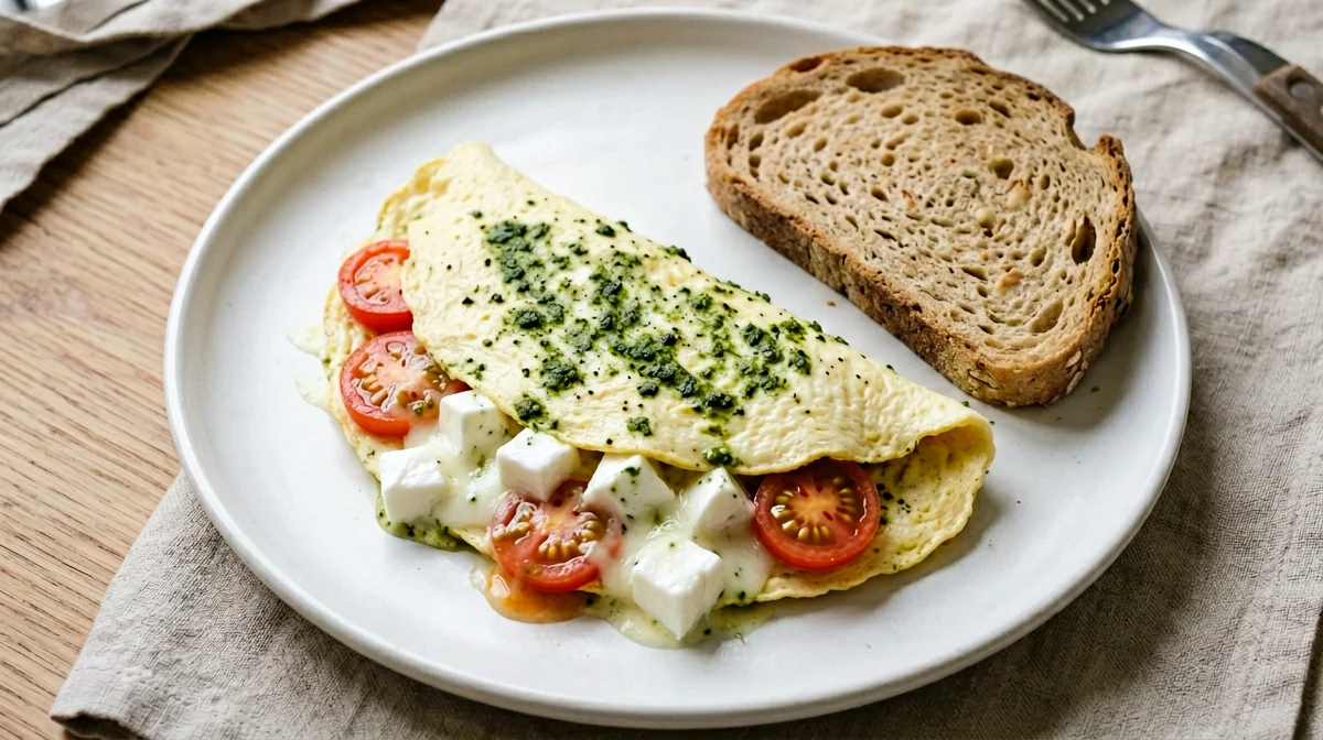 Egg-white omelette with pesto and light mozzarella