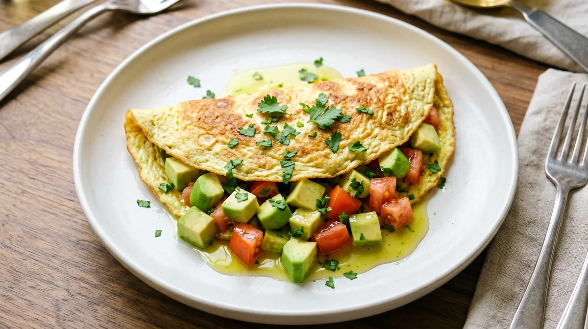 Omelette con avocado, pomodoro e lime