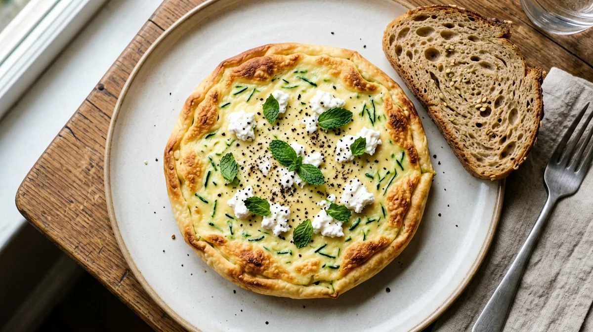 Baked zucchini, mint and feta frittata