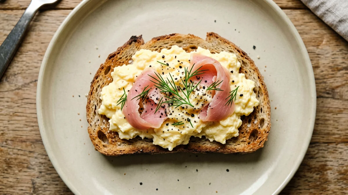 Scrambled eggs with smoked salmon and dill