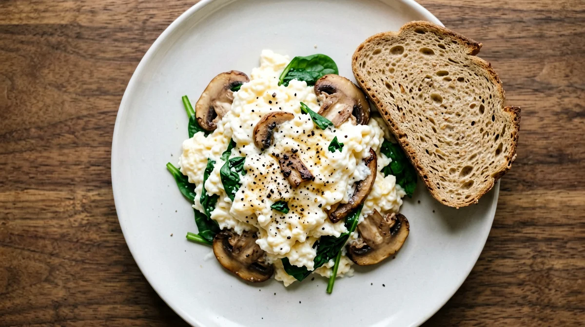 Strapazzata di albumi con funghi e spinaci