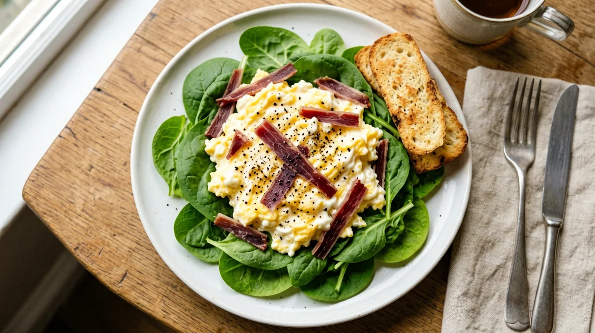 Strapazzata di uova e bresaola con rucola
