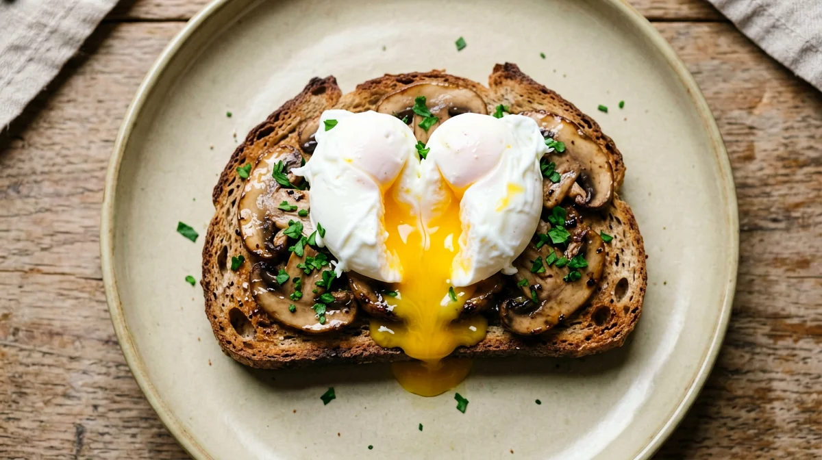 Poached eggs with sautéed mushrooms
