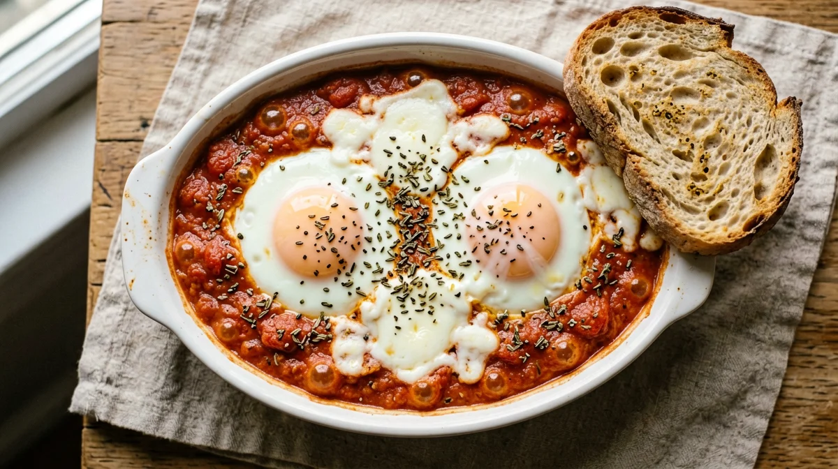 Uova al forno con pomodoro e origano