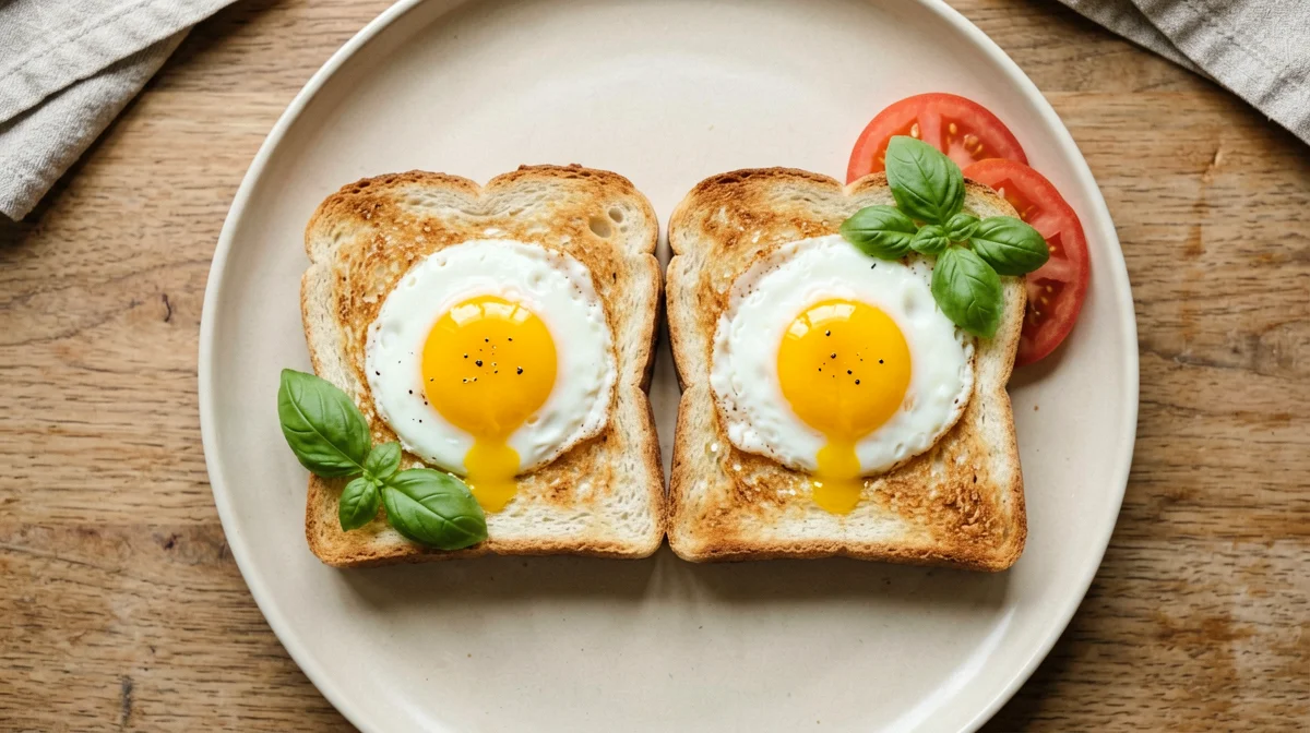Egg-in-a-hole toast with tomato