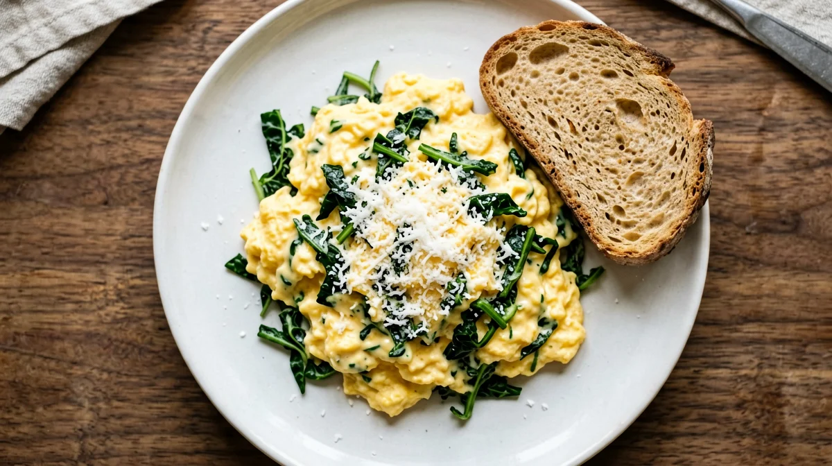 Scrambled eggs with cavolo nero and pecorino