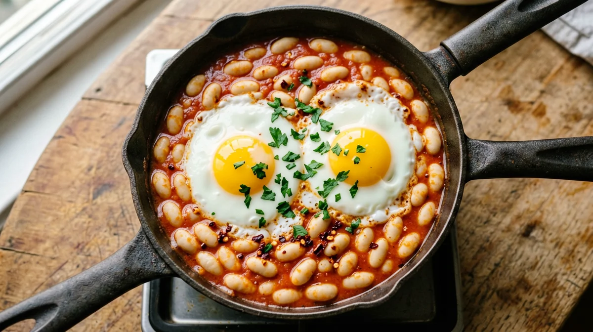 Uova in purgatorio con fagioli cannellini