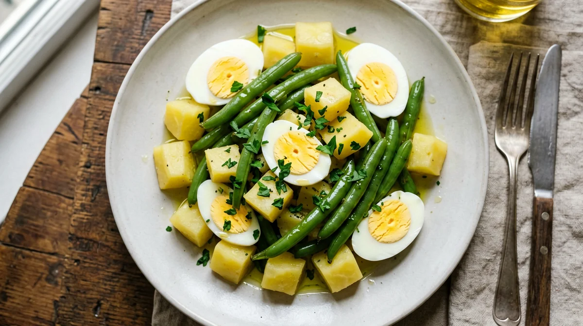 Uova sode con insalata di fagiolini e patate