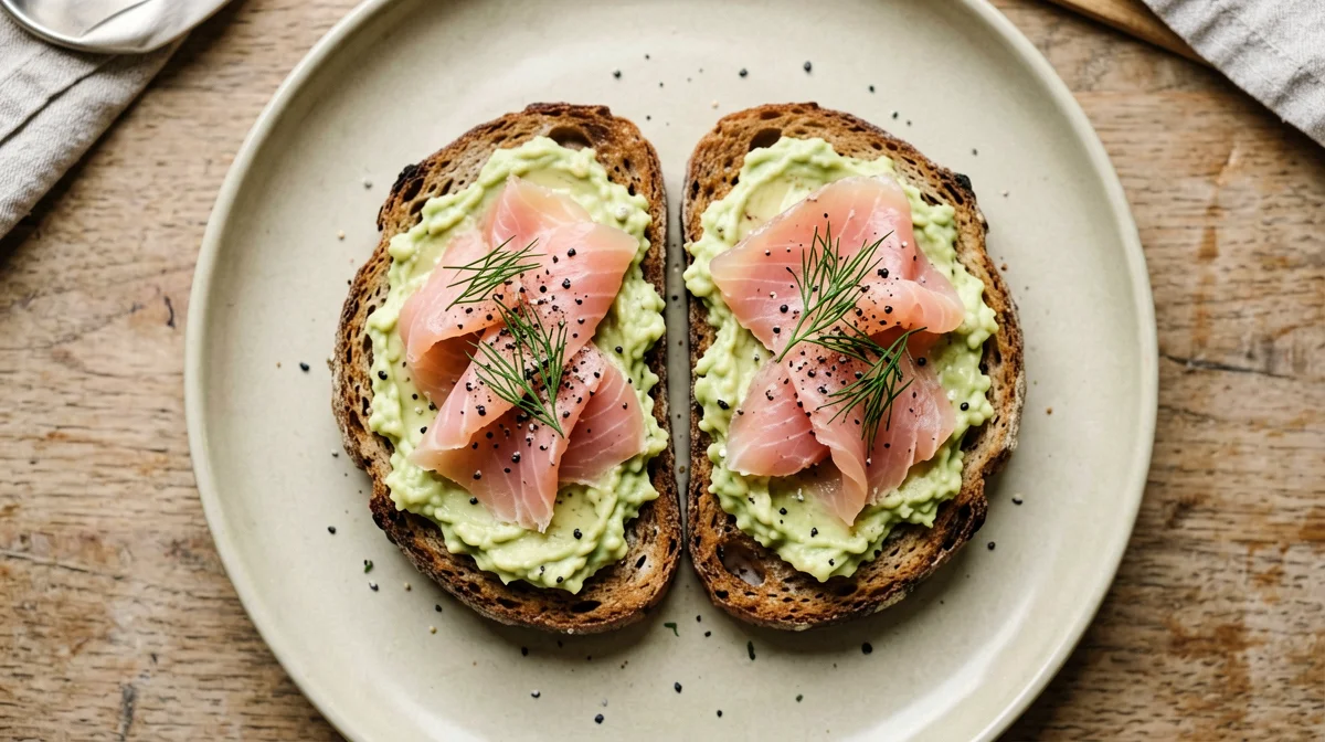 Toast di segale con avocado, salmone affumicato e limone