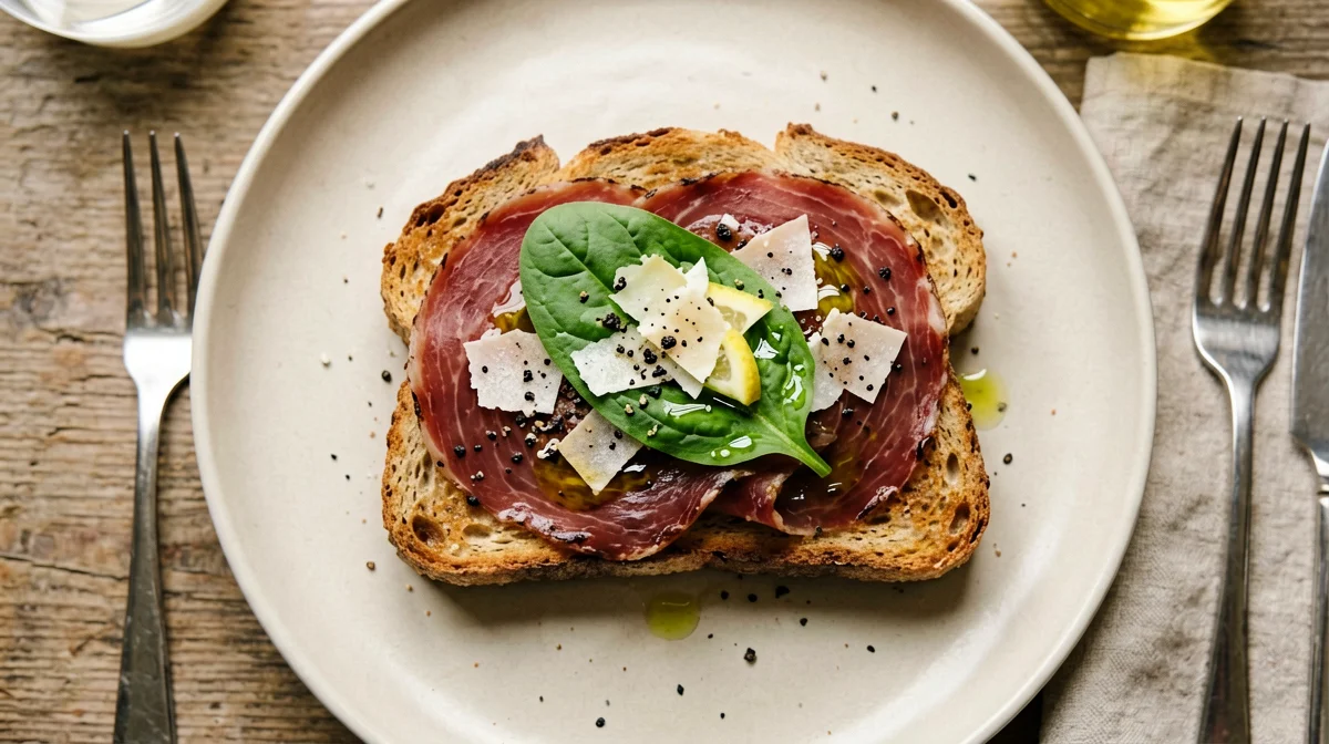 Bruschetta di bresaola, rucola e scaglie di grana