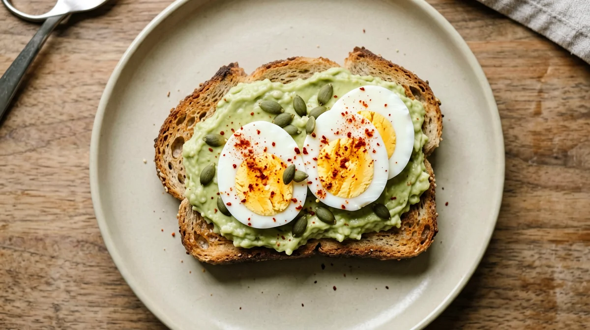 Avocado toast con uovo sodo e semi di zucca