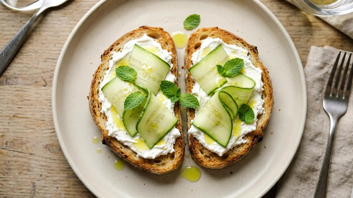 Toast with ricotta, marinated zucchini and mint
