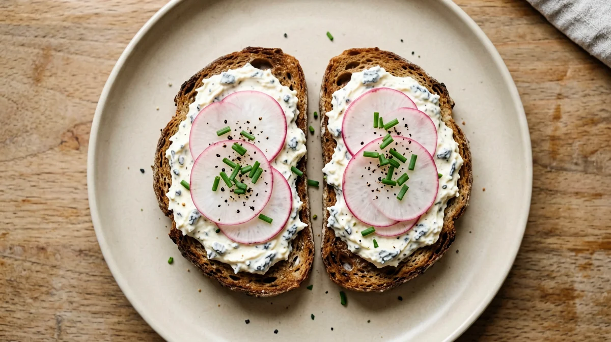 Toast di segale con sgombro, yogurt e ravanelli